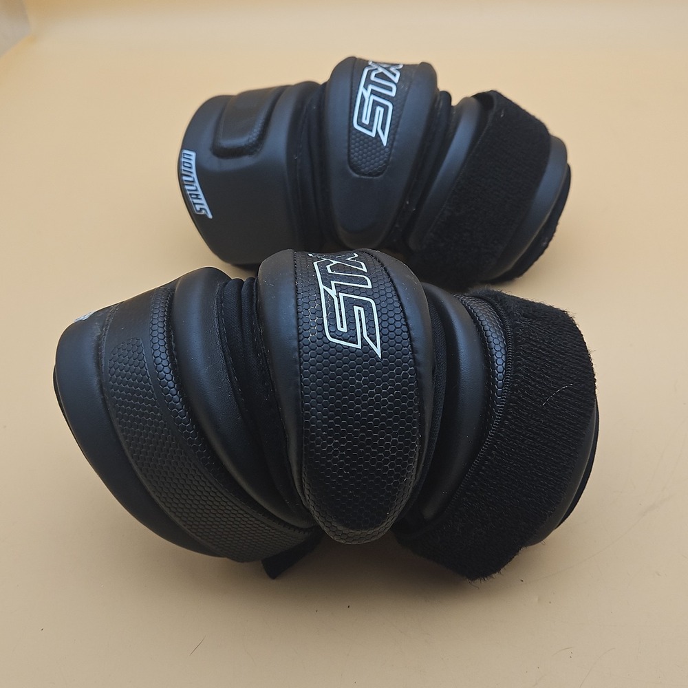 Stallion STX Elbow Pads Lacrosse Black White One Size - Picture 4 of 5